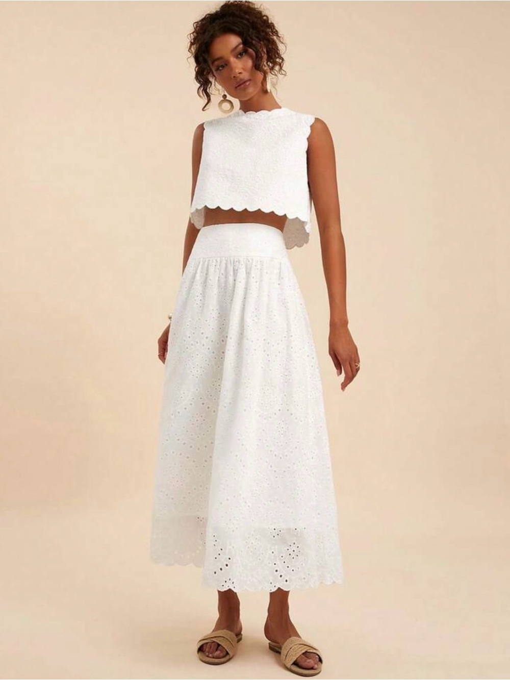 White Eyelet Two-Piece Set | Matching Crop Top & Maxi Skirt